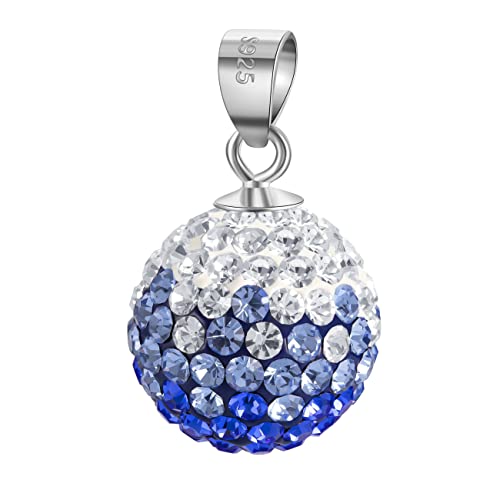 ANDANTE-Stones 925 Sterling Silber Kristall Strass Bead Charm Kettenanhänger (14 mm) Aquamarin-Weiß + Organzasäckchen von ANDANTE