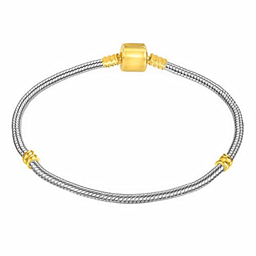 Andante-Stones Silber Bead Charm Clip Armband Teilvergoldet (19 cm) für European Beads + Organzasäckchen von Andante-Stones