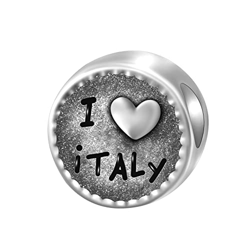 Andante-Stones Silber Bead Charm Italien I Love Italy Element Kugel für European Beads + Organzasäckchen von Andante-Stones
