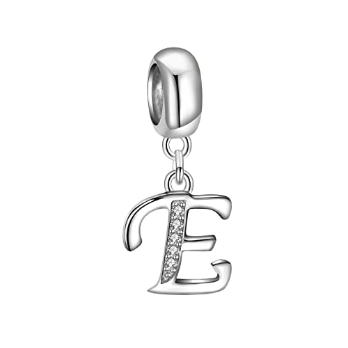 Andante-Stones 925 Sterling Silber Dangle Bead Charm Alphabet E mit funkelnden CZ Zirkonia - Element Kugel für European Beads + Organzasäckchen von ANDANTE