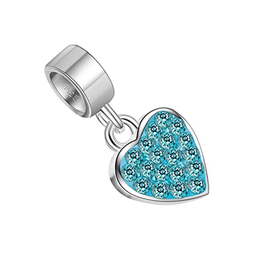 Andante-Stones 925 Sterling Silber Dangle Bead Charm "Pavé Herz" (Aquamarin) mit funkelnden AB Kristallsteinen + Organzasäckchen von Andante-Stones