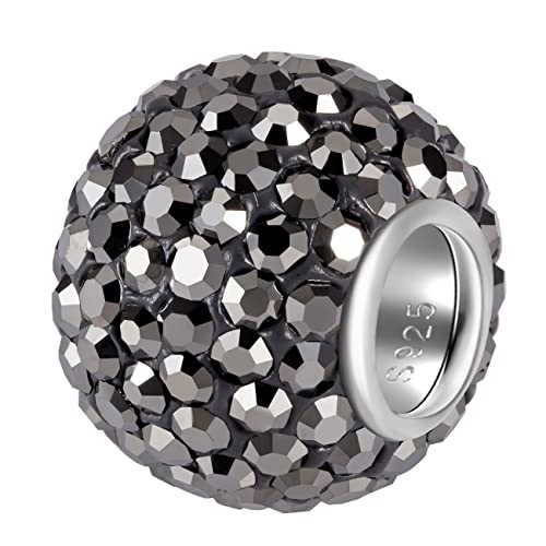 Andante-Stones 925 Sterling Silber Kristall Glitzer Strass Bead Charm ANTHRAZIT als Kettenanhänger oder Element für Bettelarmbänder + Organzasäckchen von ANDANTE
