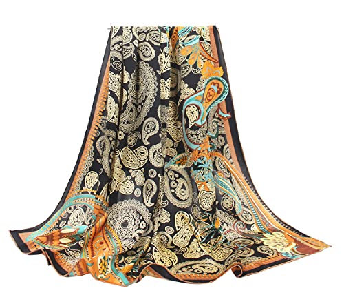 ANDANTINO Schal aus 100% reiner Maulbeerseide, 110 cm, groß, quadratisch, leicht, Kopftuch und Schal, für Damen, mit Geschenkverpackung, Schwarzes Paisleymuster, 42 von ANDANTINO