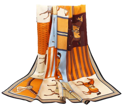 ANDANTINO Schal aus 100% reiner Maulbeerseide, 88,9 cm, groß, quadratisch, leicht, Kopftuch, Damen-Haarwickel mit Geschenkverpackung, Blau-braune Pferde, Large ANDANTINO Schal aus 100% reiner Maulbeerseide, 88,9 cm, groß, quadratisch, leicht, Kopftuch, Damen-Haarwickel mit Geschenkverpackung, Blau-braune Pferde, Large von ANDANTINO