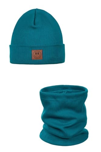Ander Beanie Kinder und Loop Schal Set SMILE – Beanie & Schlauchschal aus Baumwolle – Frühling Herbst – Unisex Jungen Mädchen – Weich und Stylisch 52-56 SEA COLOR von ANDER
