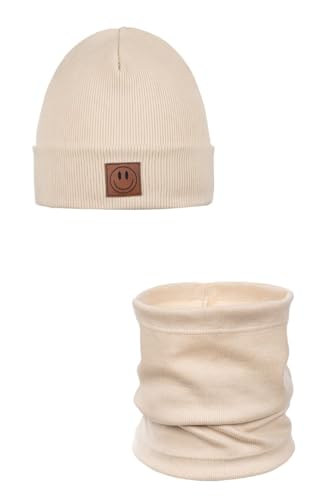 Ander Mütze Baby und Loop Schal Set Smile – Beanie & Schlauchschal aus Baumwolle – Frühling Herbst – Unisex Jungen Mädchen – Weich und Stylisch BEIGE 40-46 von ANDER