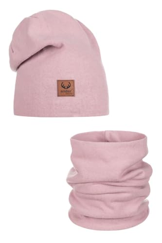 Ander Mütze Schal Set Baumwolle 56 Größe - Mütze und Loop Set Junge und Mädchen von 3-5 Jahren - Schlauchschal Kinder und Kindermützen aus Baumwolle von ANDER