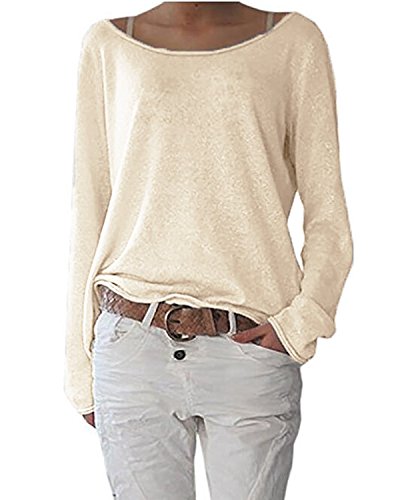 ZIOOER Damen Pulli Langarm T-Shirt Rundhals Ausschnitt Lose Bluse Langarmshirts Hemd Pullover Sweatshirt Oberteil Tops Shirts Beige 3XL von ZIOOER