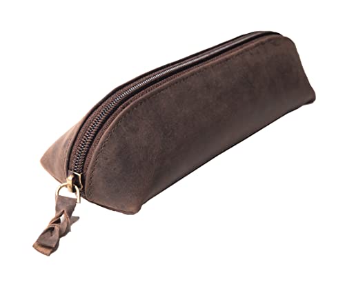 Anders Leder Federmäppchen Stifteetui Lederetui mit Reißverschluss (Braun-oval) von ANDERS