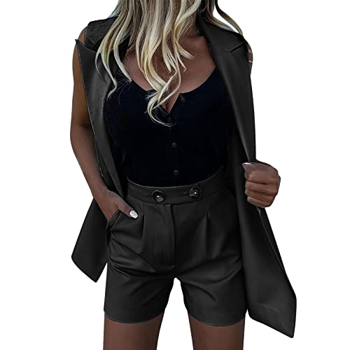 ANDGRO Hosenanzug Damen, Einfarbig Vintage Jacke Blazer Ärmellos Blazer Jacke Anzug Set Hosenanzug Blazer Hose 2-teilig Anzug Karo Kariert Zweiteiler Slimfit Streetwear Festlich Sportlich Hosenanzug von ANDGRO