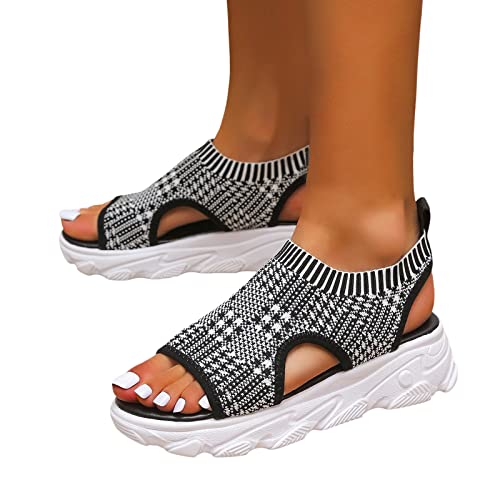 ANDGRO Sandalen Damen Sommer, Sandaletten Damen Plateau Keilabsatz Sandale Gummizug Wandersandalen Atmungsaktive Freizeitschuhe Rutschfest Outdoorschuhe Casual Elegant Sommer Strandschuhe von ANDGRO