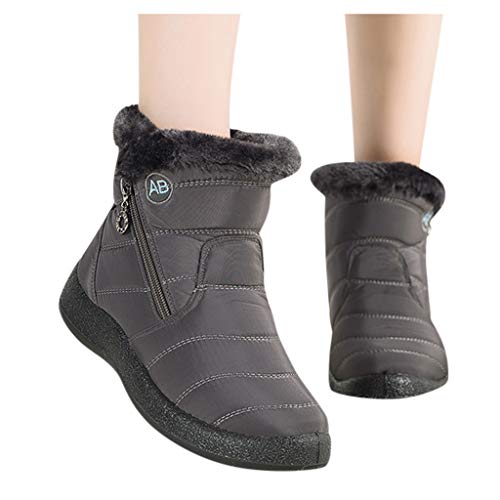 ANDGRO Stiefel Damen,Runde Flache Winterstiefel Wasserdicht Winter Warme Gefüttert Schneestiefel Winterschuhe Samt Stiefel Outdoor Reißverschluss Wanderstiefel für Herbst Winter Stiefeletten von ANDGRO