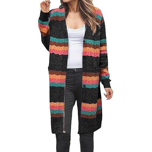 ANDGRO Strickjacke Damen, Damen Strickjacke Lang Cardigan mit Taschen Grobstrick Strickpullover Causal Elegant Strickmantel Herbst Winter Outwear Open Front Langarm Pullover Sweatshirt Jacke Mäntel von ANDGRO