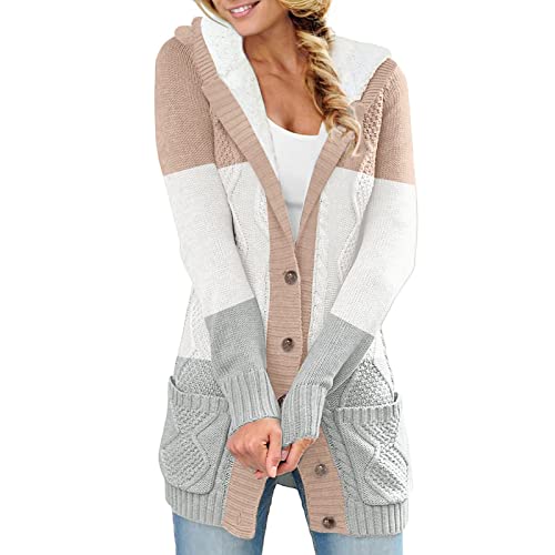 ANDGRO Strickjacke Damen Lang, Lang Grobstrick Cardigan Damen Revers Grobstrickjacke Strickmantel mit Tasche und Knopf Cardigan Strickpullover Herbst Winter Warm Jacke Sweater Outerwear von ANDGRO