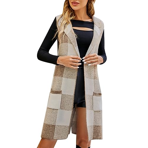 ANDGRO Sweater Weste Damen,V-Ausschnitt Lang Stricken Weste Ärmellos Strick Casual Pullunder Strickweste Geometrie Drucken Casual Strick Tank Top Business Sweater Freizeit Schlicht Blusen Oberteile von ANDGRO