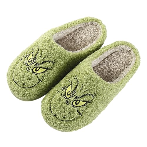 ANDGRO Weihnachten Hausschuhe Damen Grinch Flaumig Slippers Plüsch Pantoffeln Tiere Niedliche Cartoon Hauspantoffeln Kuschelige Warme Schuhe Indoor Casual Winter Frauen Mädchen Bequem Slipper von ANDGRO