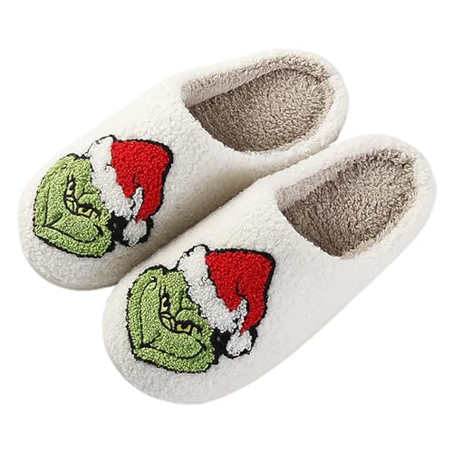 ANDGRO Weihnachten Hausschuhe Damen Grinch Flaumig Slippers Plüsch Pantoffeln Tiere Niedliche Cartoon Hauspantoffeln Kuschelige Warme Schuhe Indoor Casual Winter Frauen Mädchen Bequem Slipper von ANDGRO