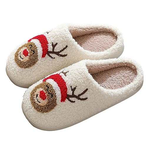 ANDGRO Weihnachten Hausschuhe Damen Grinch Flaumig Slippers Plüsch Pantoffeln Tiere Niedliche Cartoon Hauspantoffeln Kuschelige Warme Schuhe Indoor Casual Winter Frauen Mädchen Bequem Slipper von ANDGRO