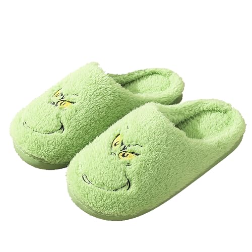 ANDGRO Weihnachten Hausschuhe Damen Grinch Flaumig Slippers Plüsch Pantoffeln Tiere Niedliche Cartoon Hauspantoffeln Kuschelige Warme Schuhe Indoor Casual Winter Frauen Mädchen Bequem Slipper von ANDGRO