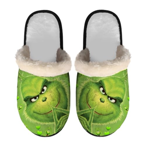 ANDGRO Weihnachten Hausschuhe Damen Grinch Flaumig Slippers Plüsch Pantoffeln Tiere Niedliche Cartoon Hauspantoffeln Kuschelige Warme Schuhe Indoor Casual Winter Frauen Mädchen Bequem Slipper von ANDGRO