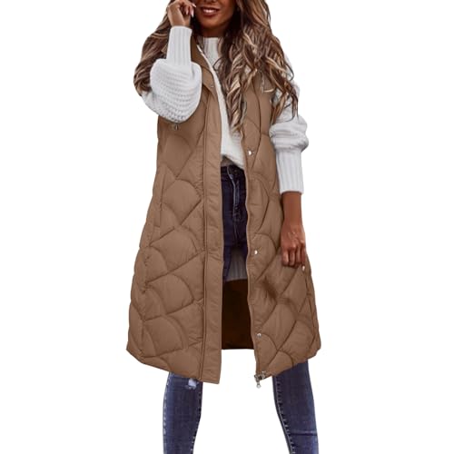 ANDGRO Winterjacke Damen, Weste Damen Lang Warme Winter Ärmellose Daunenweste mit Kapuze Leicht Gesteppt Lange Steppweste Übergangsweste Winterweste Outdoorweste Frauen Softshelljacke von ANDGRO