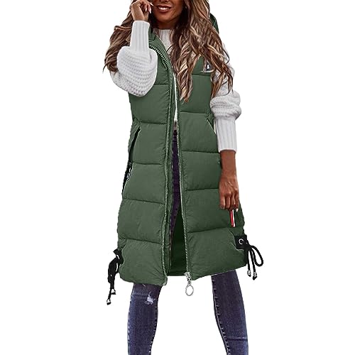 ANDGRO Winterjacke Damen, Weste Damen Lang Warme Winter Ärmellose Daunenweste mit Kapuze Leicht Gesteppt Lange Steppweste Übergangsweste Winterweste Outdoorweste Frauen Softshelljacke von ANDGRO