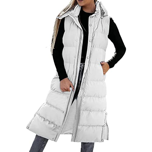 ANDGRO Winterjacke Damen, Weste Damen Lang Warme Winter Ärmellose Daunenweste mit Kapuze Leicht Gesteppt Lange Steppweste Übergangsweste Winterweste Outdoorweste Frauen Softshelljacke von ANDGRO