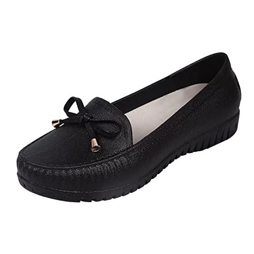 Schuhe Damen,Loafers Mokassin Flache Slip-On Halbschuhe Mode Lässig Schuhe Frauen PU Leder Bootsschuhe Runde Zehe Segelschuhe Bequem Atmungsaktive Freizeitschuhe mit Geschnürte Schleife von ANDGRO