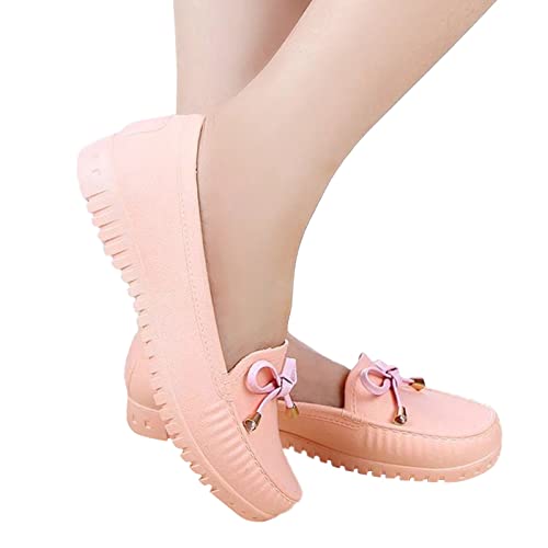 Schuhe Damen,Loafers Mokassin Flache Slip-On Halbschuhe Mode Lässig Schuhe Frauen PU Leder Bootsschuhe Runde Zehe Segelschuhe Bequem Atmungsaktive Freizeitschuhe mit Geschnürte Schleife von ANDGRO