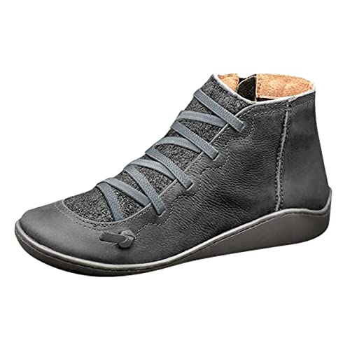 Stiefel Damen,Ankle Boots Runde Stiefeletten Damen Seitlichem Reißverschluss Kurzschaft Boots Faux Leder Schnürstiefel für Herbst Winter Stiefeletten Vintage Römische Stiefeletten Wanderstiefel von ANDGRO