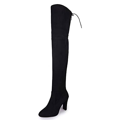 Stiefel Damen,Overknee Stiefel mit Absatz Hohe Stiefel High Heel Winterschuhe Wildleder Winterstiefel Langschaft Stiefel Spitze Zehenkappe Damenschuhe Sexy Oberschenkelhoher Stiefel Reitstiefel von ANDGRO