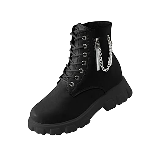 Stiefel Damen,Plateau Kurzschaft Boots Blockabsatz Gotisch Stiefeletten mit Absatz Damenstiefel Spitze Schnürstiefel Silhouette Reißverschluss Reitstiefel für Herbst Winter Damenschuhe von ANDGRO