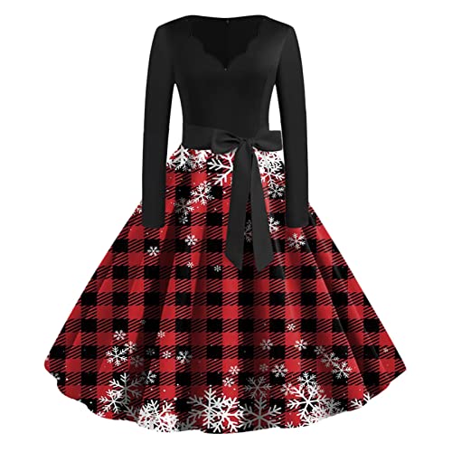 Weihnachten Kleid Damen Partykleider Damen Weihnachten Kleid Weihnachtskleider Frauen Vintage Elegant Cocktailkleid Knielang A Linie Swing Kleid Rockabilly Kleid Festival Karneval Kleidung von ANDGRO