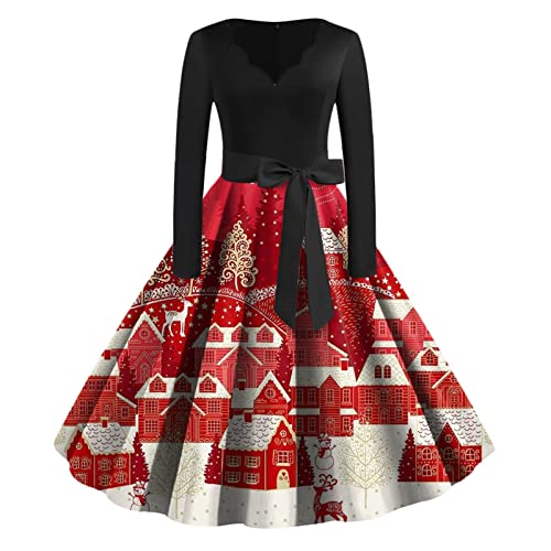 Weihnachten Kleid Damen Partykleider Damen Weihnachten Kleid Weihnachtskleider Frauen Vintage Elegant Cocktailkleid Knielang A Linie Swing Kleid Rockabilly Kleid Festival Karneval Kleidung von ANDGRO