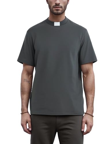 Herren-T-Shirt-Ärmel, Tab-Kragen, Geistliche Minister, Priester-Kostüm, Hemd, Tops, GRAU, L Herren-T-Shirt-Ärmel, Tab-Kragen, Geistliche Minister, Priester-Kostüm, Hemd, Tops, GRAU, L von ANDHOM