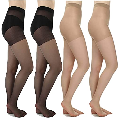 ANDIBEIQI 4 Pairs Seidenglatt Damen transparente Feinstrumpfhose semi-blickdicht 15 den Strumpfhose Plus Gr??en XL-4XL(44-62) von ANDIBEIQI