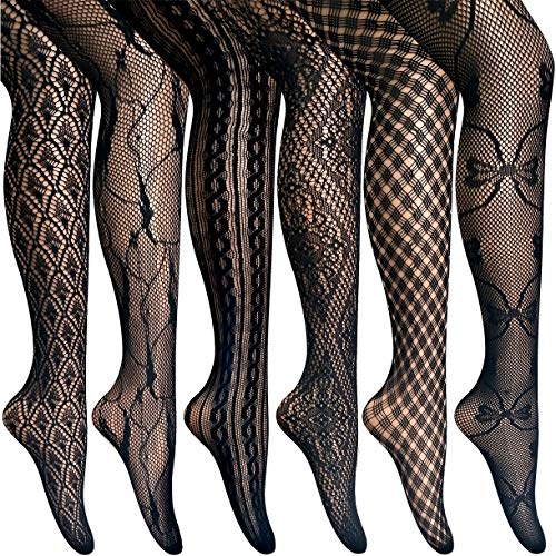 ANDIBEIQI 6 Paar Damen Strumpfhose Netzstrumpfhosen Feinstrumpfhosen Nahtlos Netzs Leggings Muster Elastisch Schwarz von ANDIBEIQI