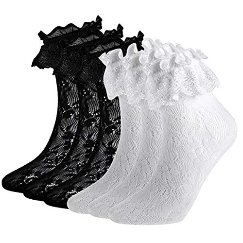 ANDIBEIQI 6 Pairs Frauen Söckchen Spitzen Ruffle Fußkettchen Socken Cup Spitzen Socken Netzsocken von ANDIBEIQI