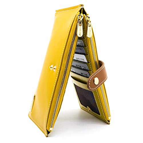 ANDOILT Damen Echt Leder Brieftasche RFID Blockierung Kreditkarte Halter Reißverschluss Geldbörse Handy Handtasche Gelb ANDOILT Damen Echt Leder Brieftasche RFID Blockierung Kreditkarte Halter Reißverschluss Geldbörse Handy Handtasche Gelb von ANDOILT