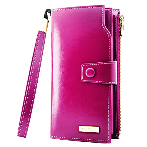 ANDOILT Geldbörse Damen Gross Leder Geldbörsen RFID Blocking Schutz Wallet viele Kartenfächer Groß Geldbeutel Frauen Rosenrot von ANDOILT