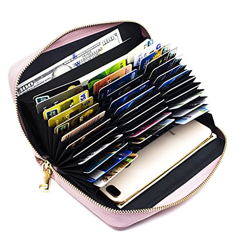 ANDOILT Geldbörse Damen Kreditkartenetui Gross Leder Geldbörsen RFID Blocking Schutz Wallet Groß Geldbeutel Frauen Rosa von ANDOILT