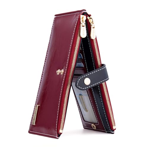 ANDOILT Geldbörse für Damen, echtes Leder, RFID-blockierend, mehrere Karten, Geldbörse mit Reißverschlussfach, B_red, Einheitsgröße, Einfacher Stil von ANDOILT