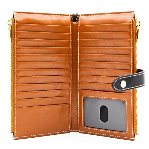 ANDOILT Geldbörse für Damen und Herren, RFID-blockierend, echtes Leder, mehrere Karten-Organizer, Handgelenktasche mit Reißverschlusstasche, Handy-Handtasche, L1 Braun, Einheitsgröße, Vintage von ANDOILT