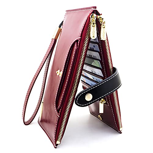 ANDOILT Damen Echt Leder Geldbörse RFID Blockierung Kreditkarten Geldbörse Handy Geldbörse, L5 Rot, Taille Unique, Vintage von ANDOILT