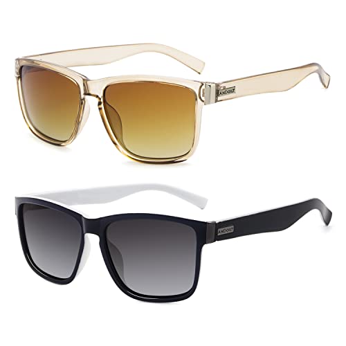 ANDOILT Sonnenbrille Herren Damen Polarisiert Verspiegelt Retro Vintage Sonnenbrillen UV Schutz Brillen Champagner Schwarzer Weißer Rahmen Graue Linse von ANDOILT