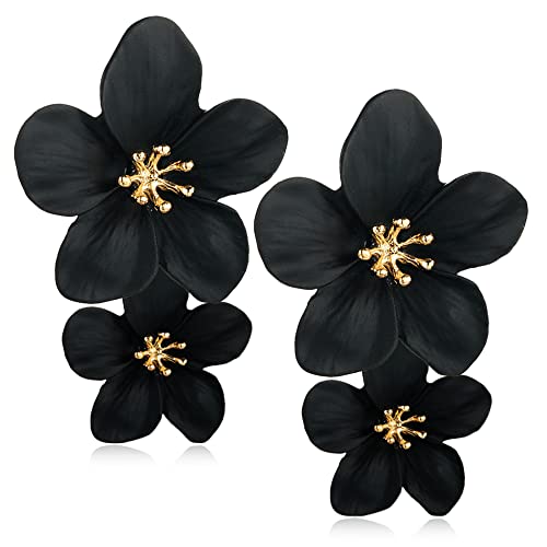 ANDPAI Einzigartige, handgefertigte böhmische große, matte doppelte gelbe Blumen-Ohrhänger aus weißem Metall für Frauen, Statement, Hochzeit, Urlaub, Schmuck, Geschenke, Metall von ANDPAI