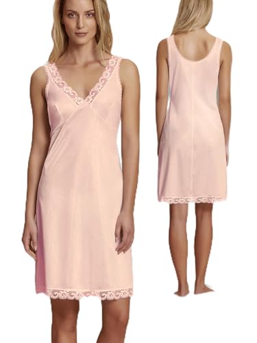 ANDRA Klassische lange bestickte Unterkleid, altrosa, L von ANDRA