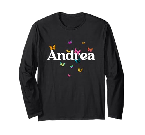 Andrea - Schöner Mädchen Name mit bunten Schmetterlingen Langarmshirt von ANDREA Tochter Enkel Geburtstag Geschenkideen