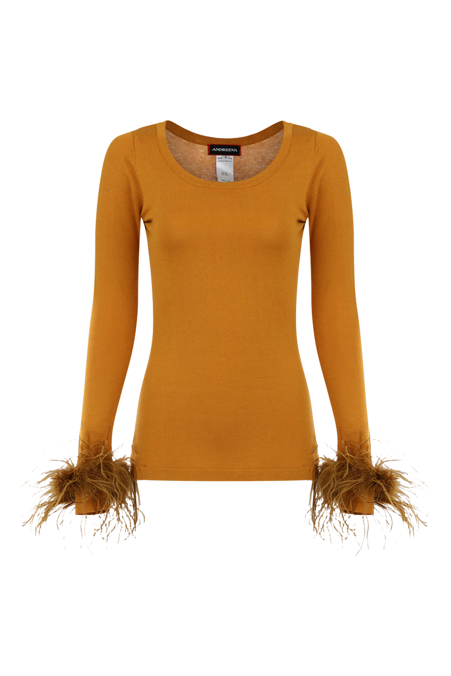 ANDREEVA | Camel Knit Top With Detachable Feather Cuffs | Women's Camel Long sleeve tops ANDREEVA | Camel Knit Top With Detachable Feather Cuffs | Women's Camel Long sleeve tops von ANDREEVA
