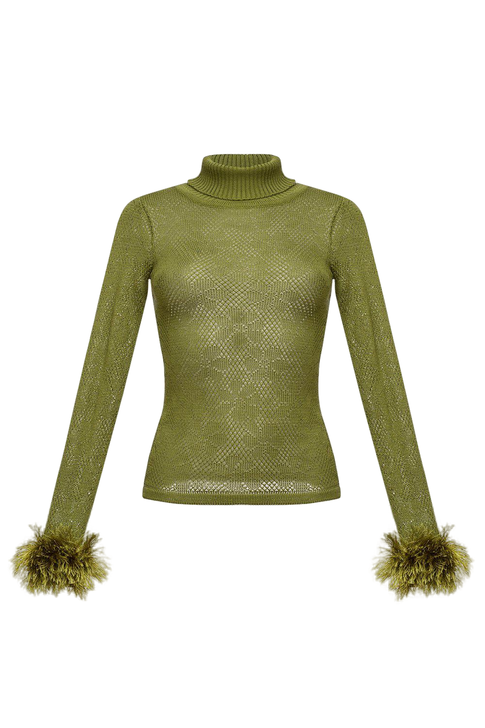 Green knit turtleneck with handmade knit details von ANDREEVA